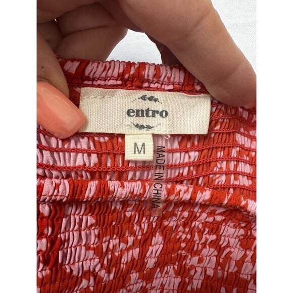 Entro Red Pink Floral Y2K Romper M Boho Romantic Grunge Festival Tiered Ruffle - Picture 7 of 11